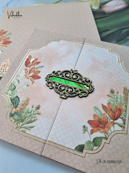 Semi Box Padded Double Door Flower Hindu Muslim Christian Sikh Jain invitation Cards SK-3643 – image 2