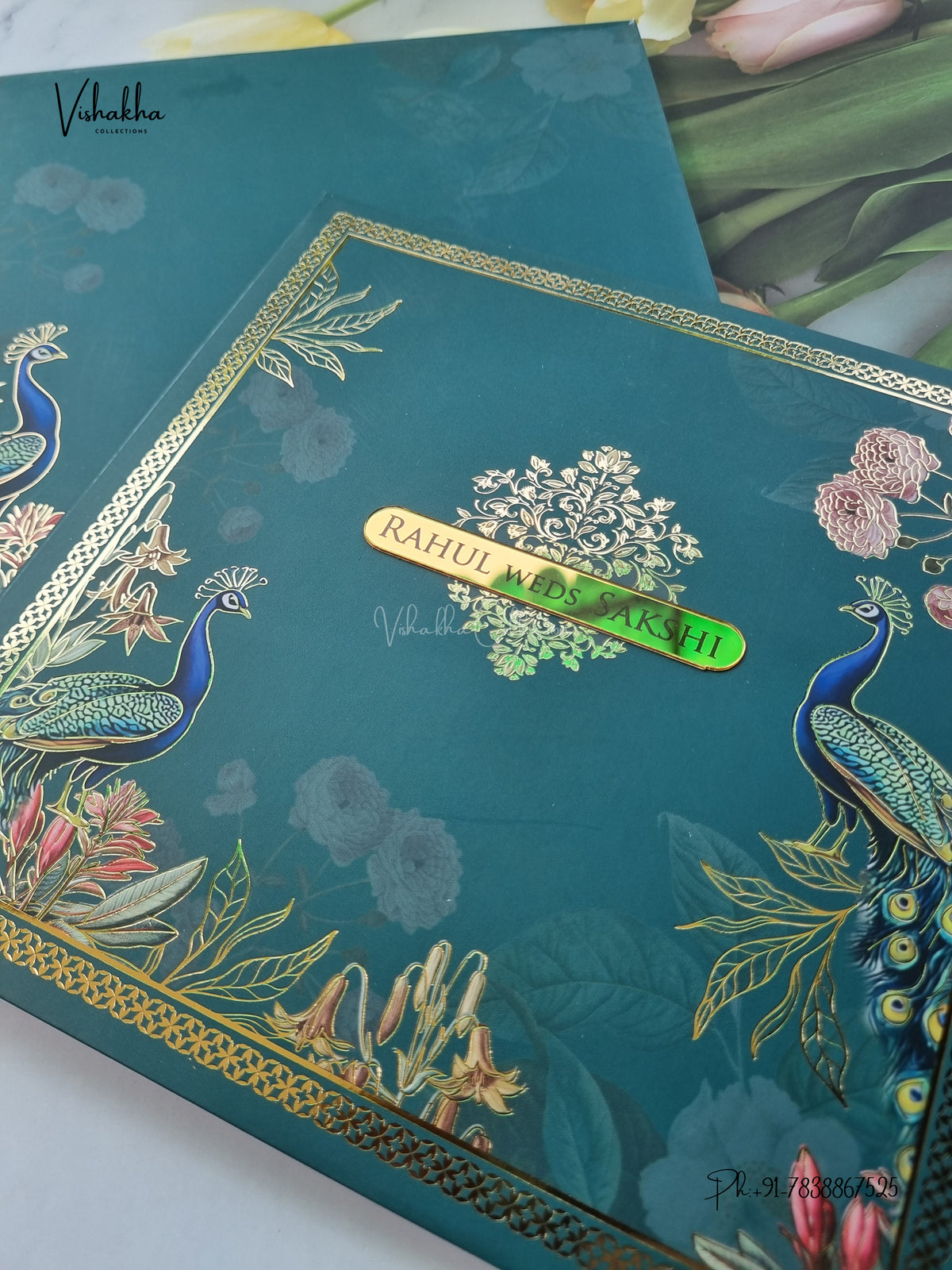 Semi Box Padded Peacock Hindu Muslim Christian Sikh Jain invitation Cards SK-3645 – image 2