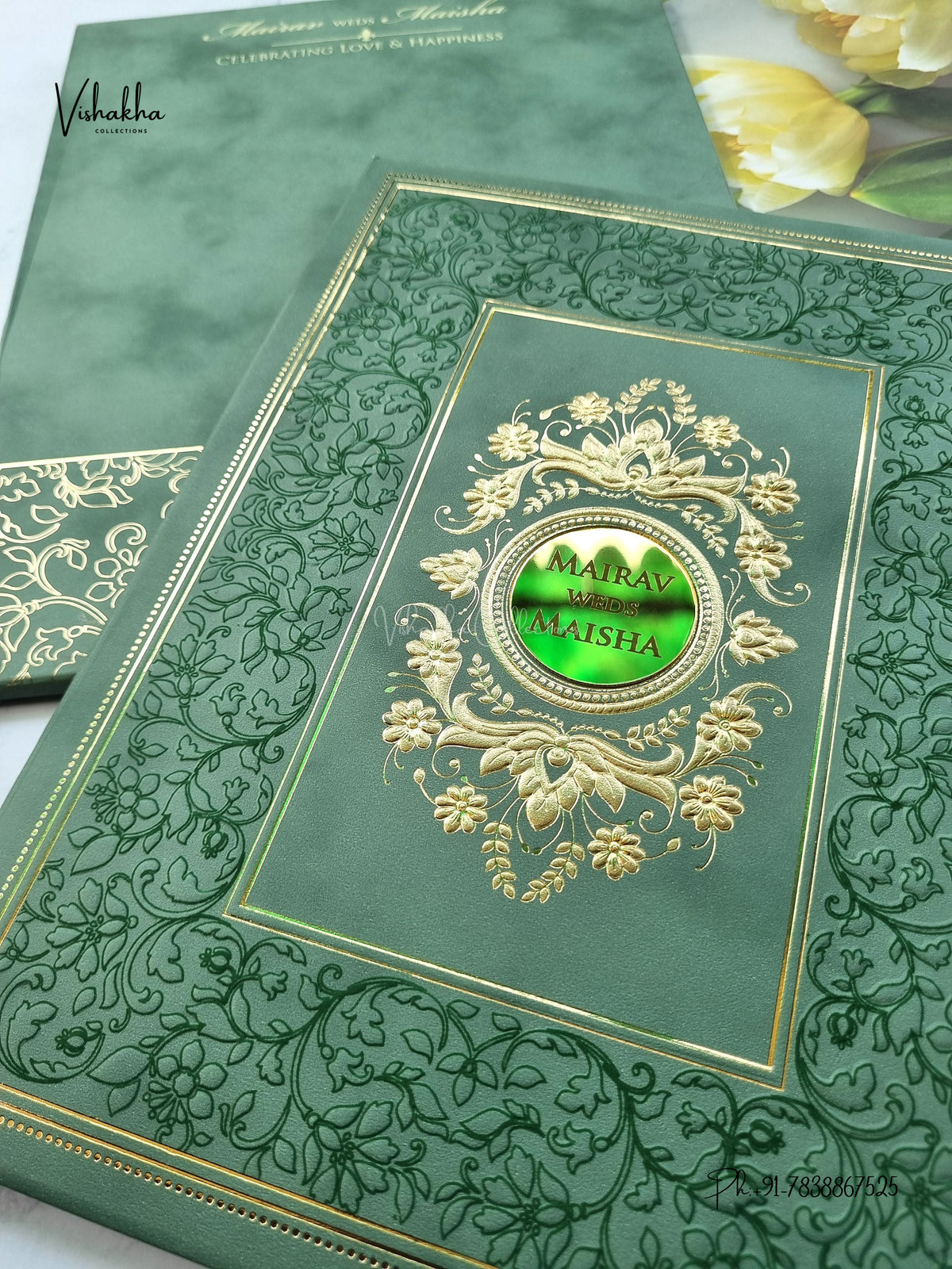Semi Box Padded Flower Hindu Muslim Christian Sikh Jain invitation Cards SK-3646 – image 2