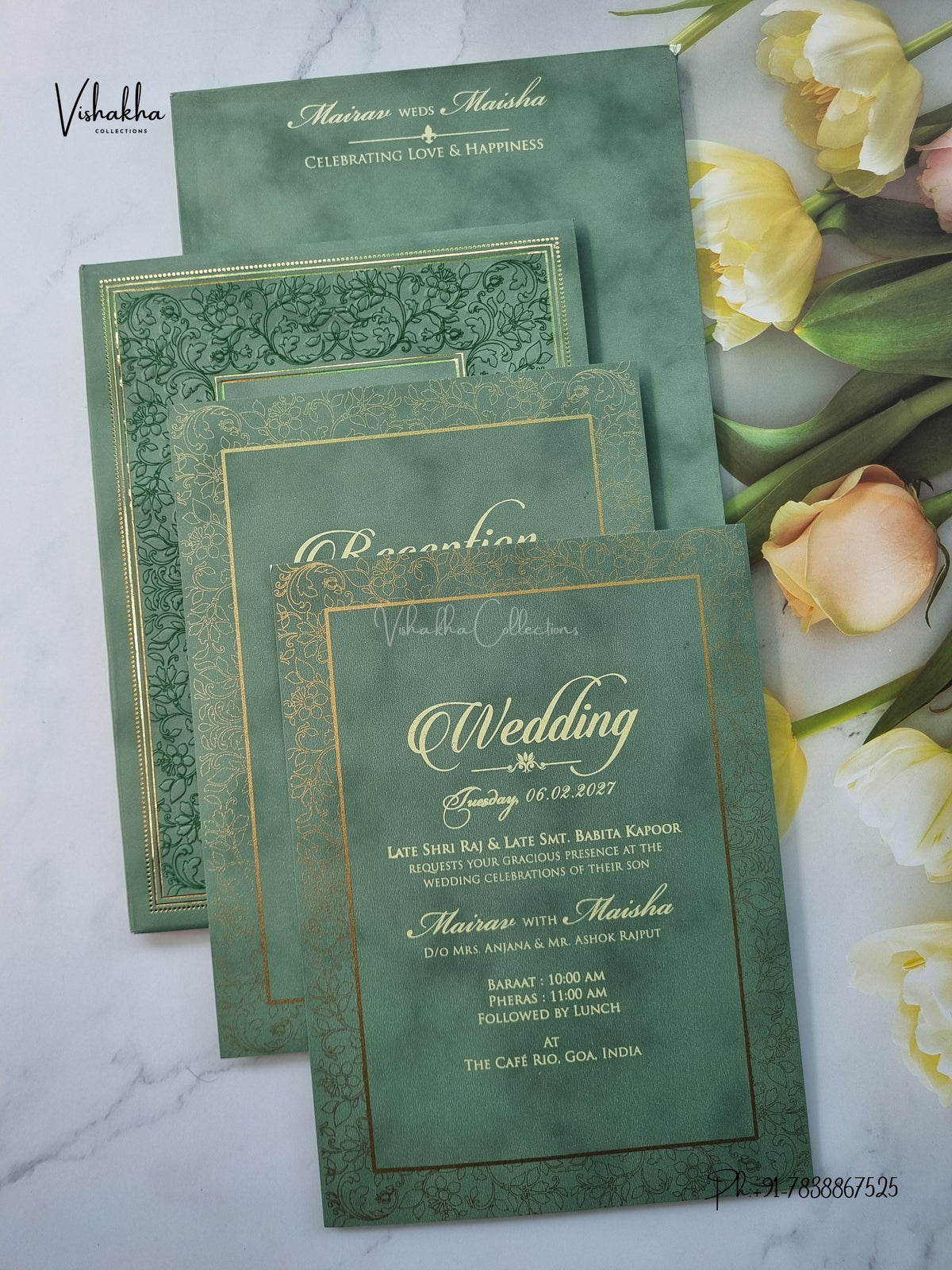 Semi Box Padded Flower Hindu Muslim Christian Sikh Jain invitation Cards SK-3646 – image 3