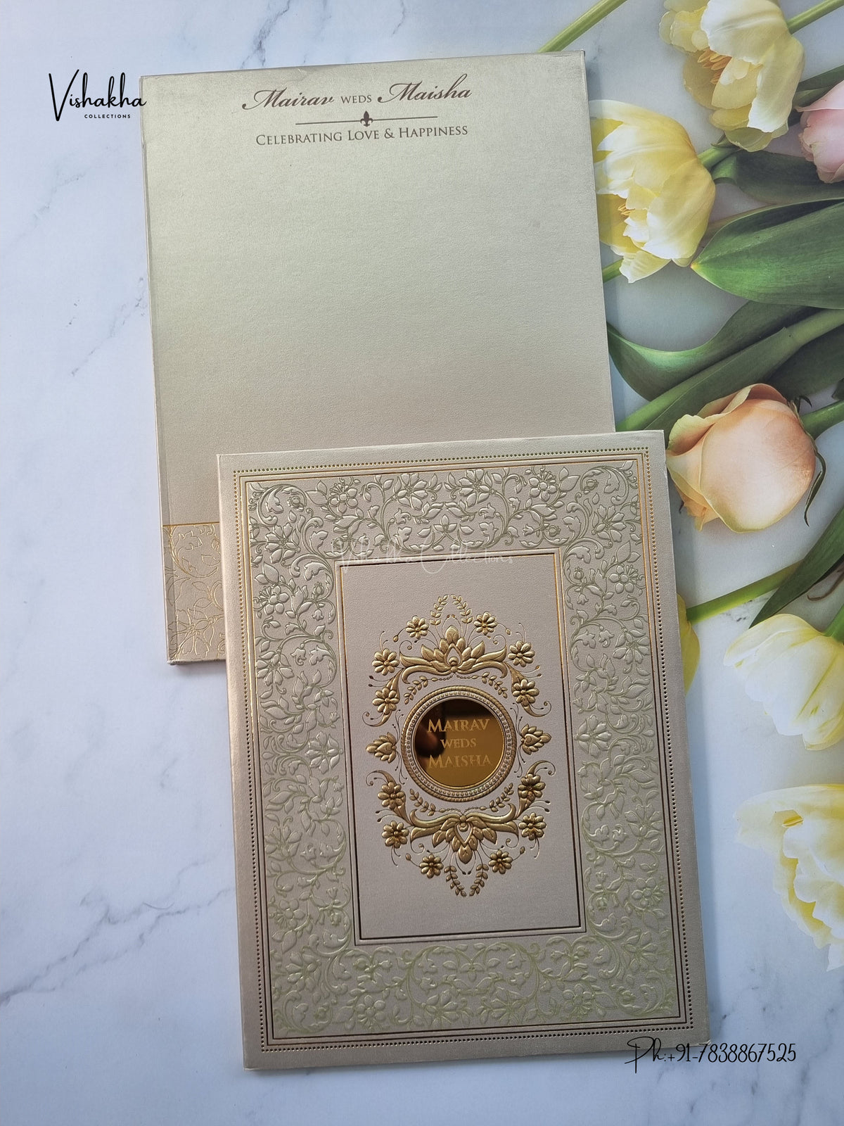 Semi Box Padded Flower Hindu Muslim Christian Sikh Jain invitation Cards SK-3647 – image 1