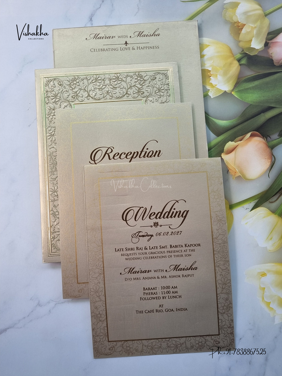 Semi Box Padded Flower Hindu Muslim Christian Sikh Jain invitation Cards SK-3647 – image 3