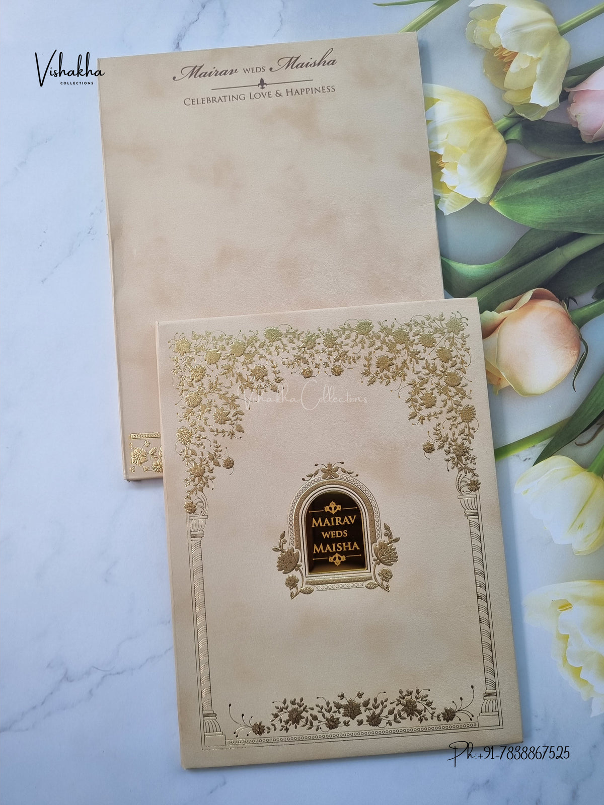 Semi Box Padded Flower Hindu Muslim Christian Sikh Jain invitation Cards SK-3648 – image 1