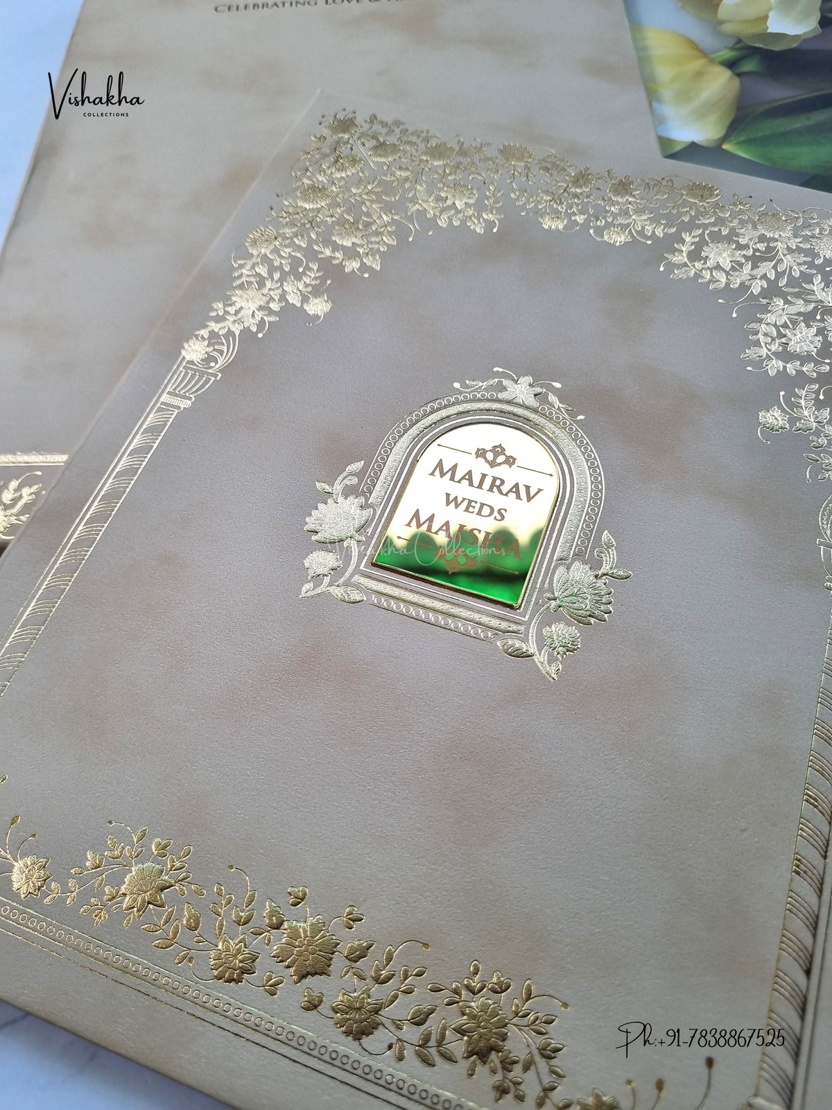 Semi Box Padded Flower Hindu Muslim Christian Sikh Jain invitation Cards SK-3648 – image 2