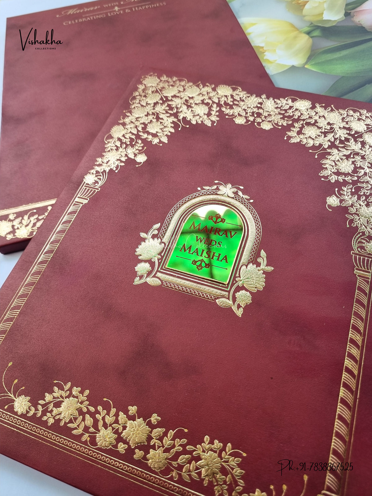 Semi Box Padded Flower Hindu Muslim Christian Sikh Jain invitation Cards SK-3649 – image 2