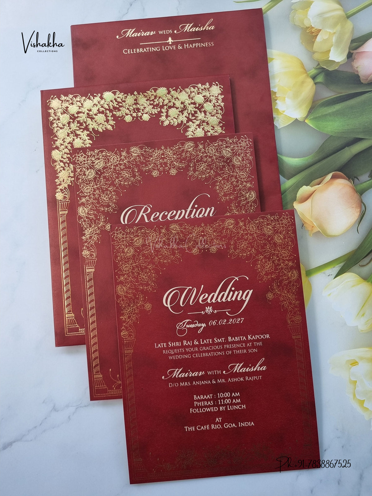 Semi Box Padded Flower Hindu Muslim Christian Sikh Jain invitation Cards SK-3649 – image 3