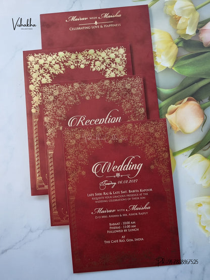 Semi Box Padded Flower Hindu Muslim Christian Sikh Jain invitation Cards SK-3649 – image 3