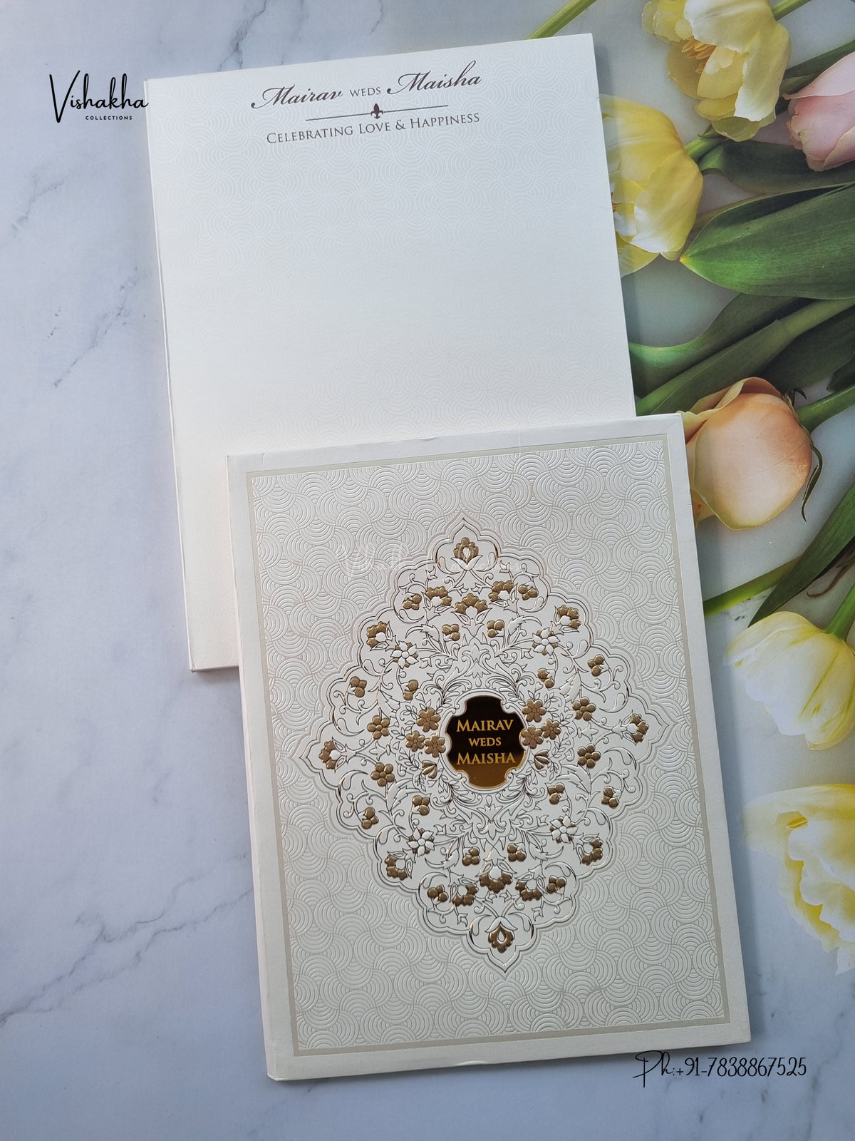Semi Box Padded Flower Hindu Muslim Christian Sikh Jain invitation Cards SK-3650 – image 1