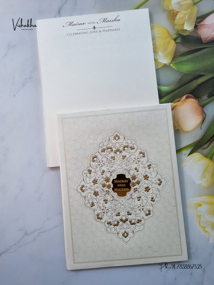 Semi Box Padded Flower Hindu Muslim Christian Sikh Jain invitation Cards SK-3650 – image 1