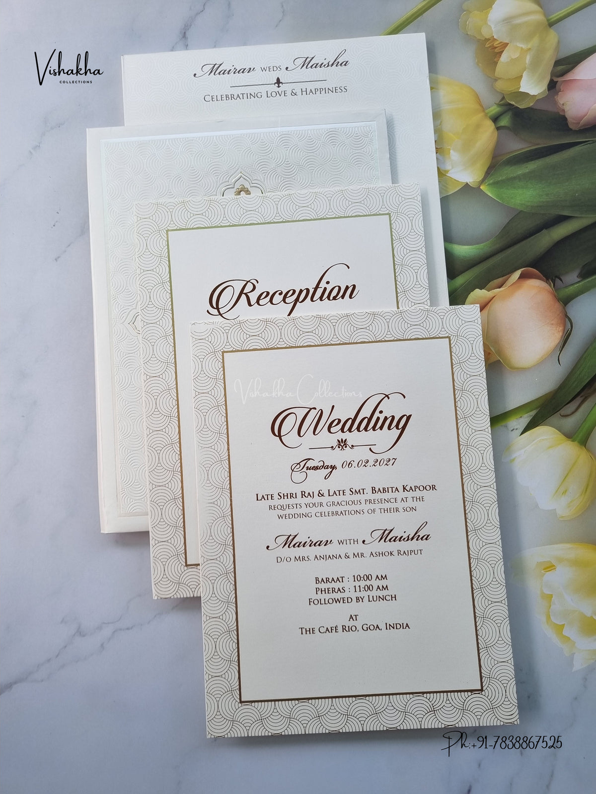 Semi Box Padded Flower Hindu Muslim Christian Sikh Jain invitation Cards SK-3650 – image 3