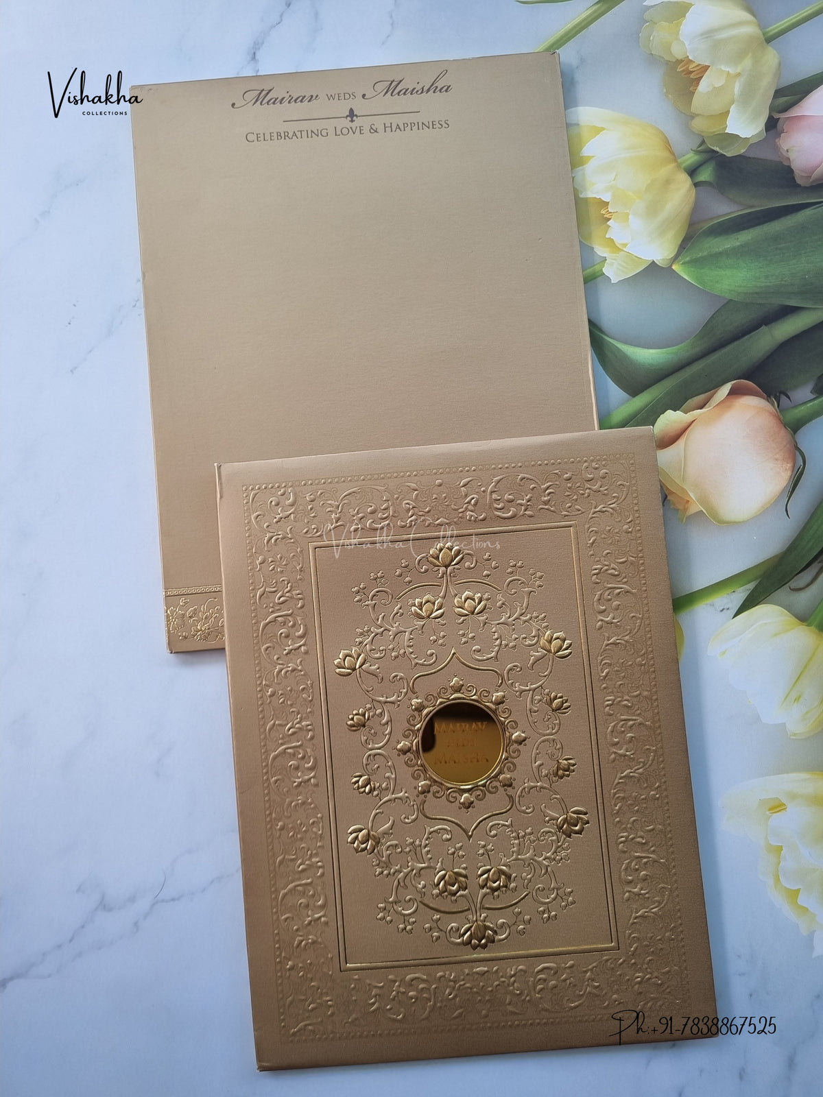 Semi Box Padded Flower Hindu Muslim Christian Sikh Jain invitation Cards SK-3651 – image 1
