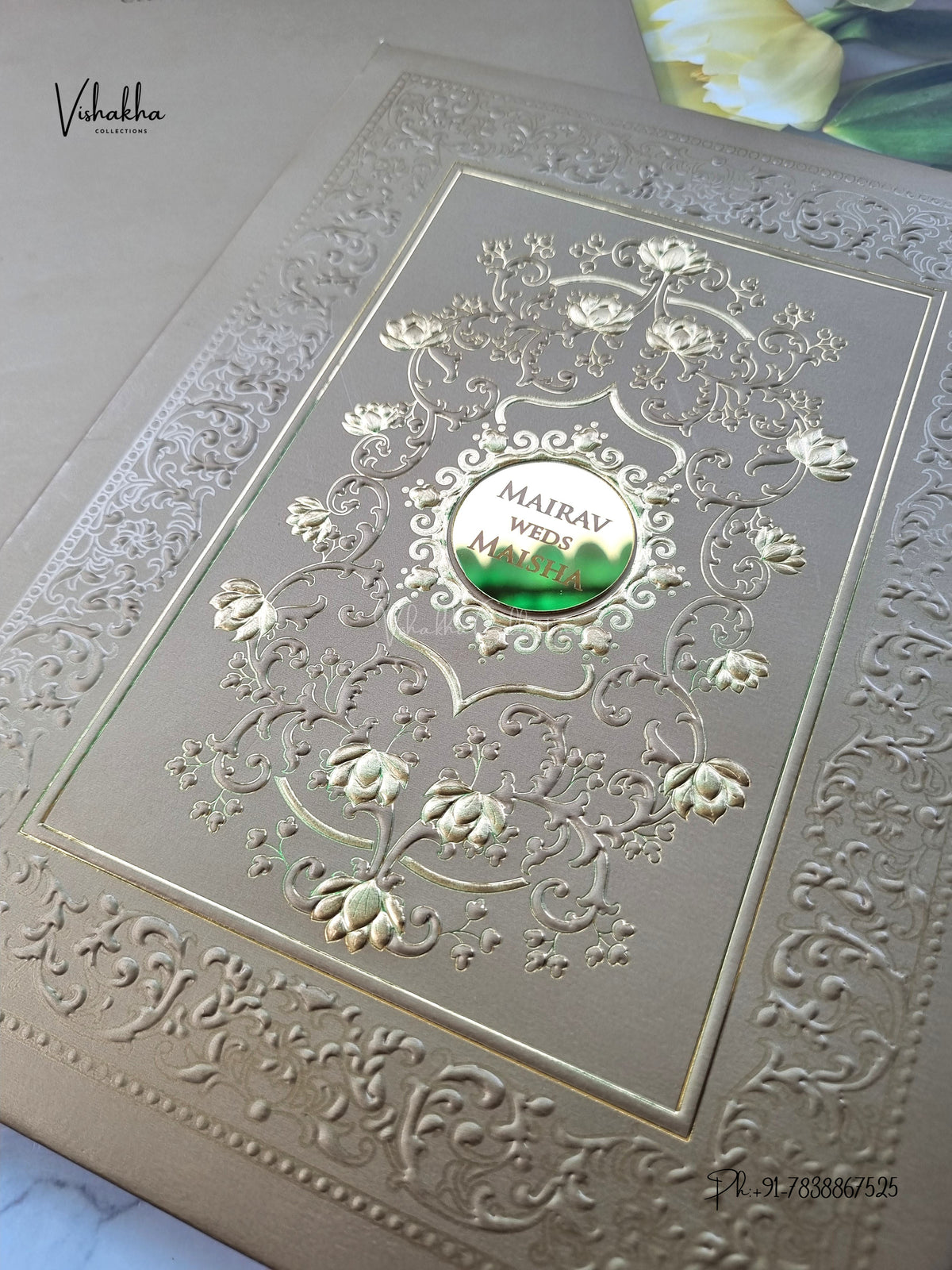 Semi Box Padded Flower Hindu Muslim Christian Sikh Jain invitation Cards SK-3651 – image 2