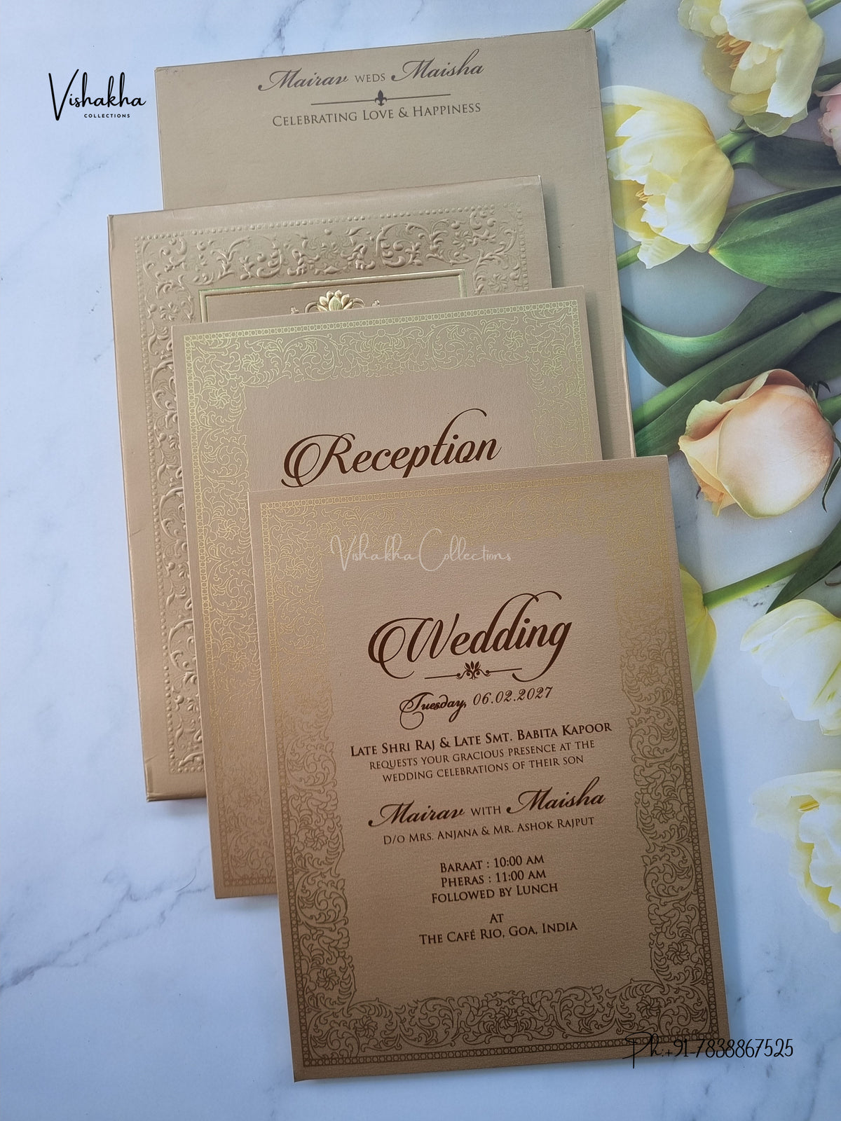 Semi Box Padded Flower Hindu Muslim Christian Sikh Jain invitation Cards SK-3651 – image 3