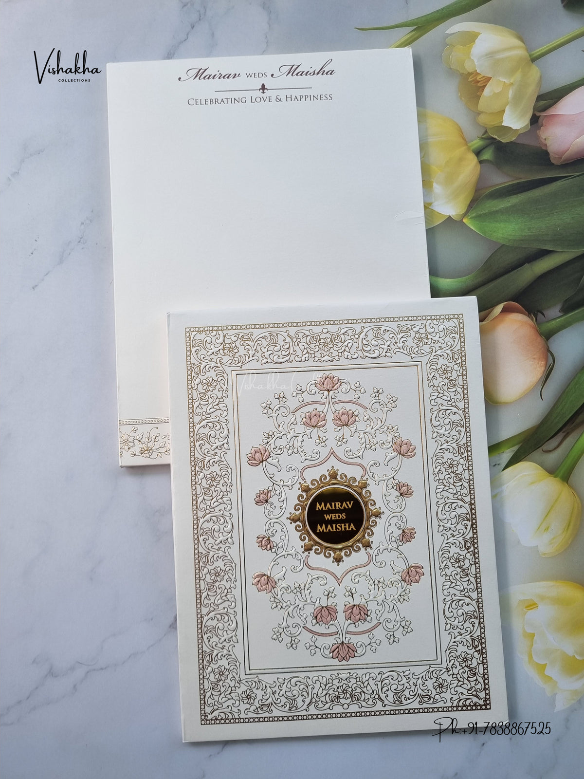 Semi Box Padded Flower Hindu Muslim Christian Sikh Jain invitation Cards SK-3652 – image 1
