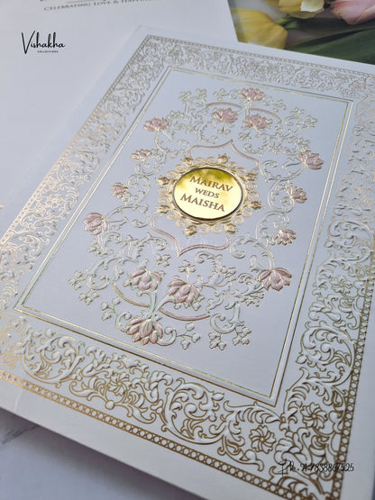 Semi Box Padded Flower Hindu Muslim Christian Sikh Jain invitation Cards SK-3652 – image 2