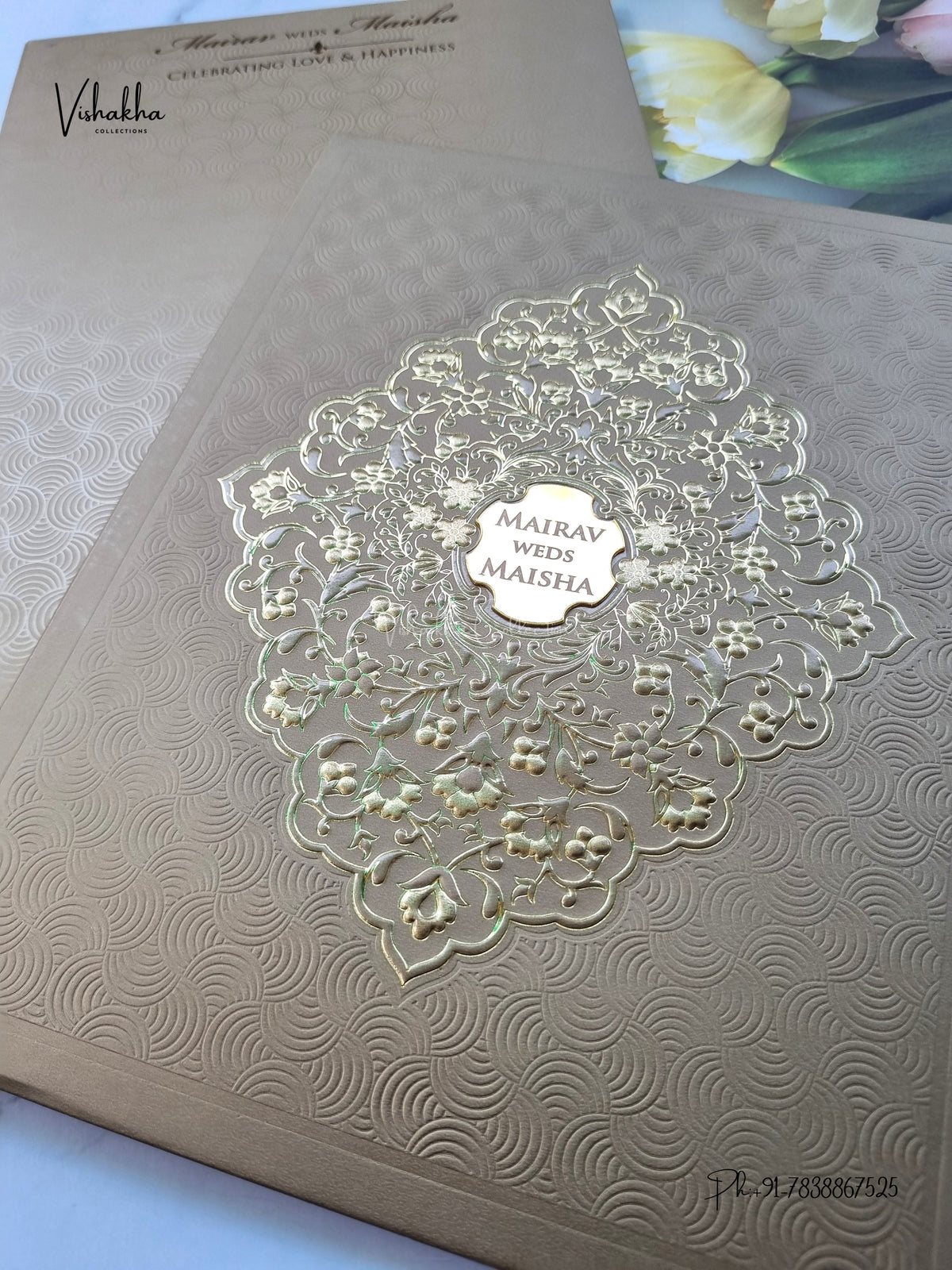 Semi Box Padded Flower Hindu Muslim Christian Sikh Jain invitation Cards SK-3653 – image 2