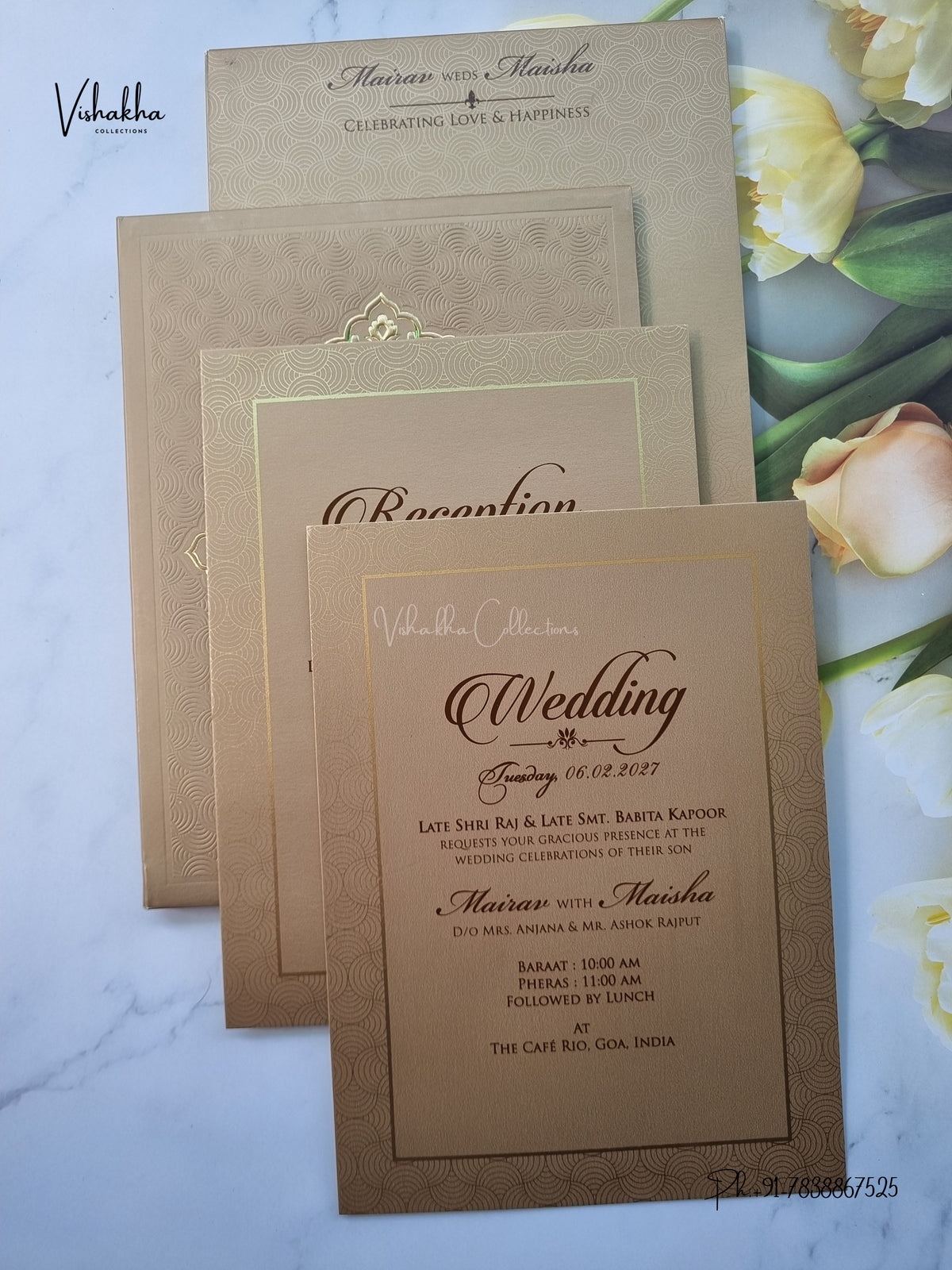 Semi Box Padded Flower Hindu Muslim Christian Sikh Jain invitation Cards SK-3653 – image 3