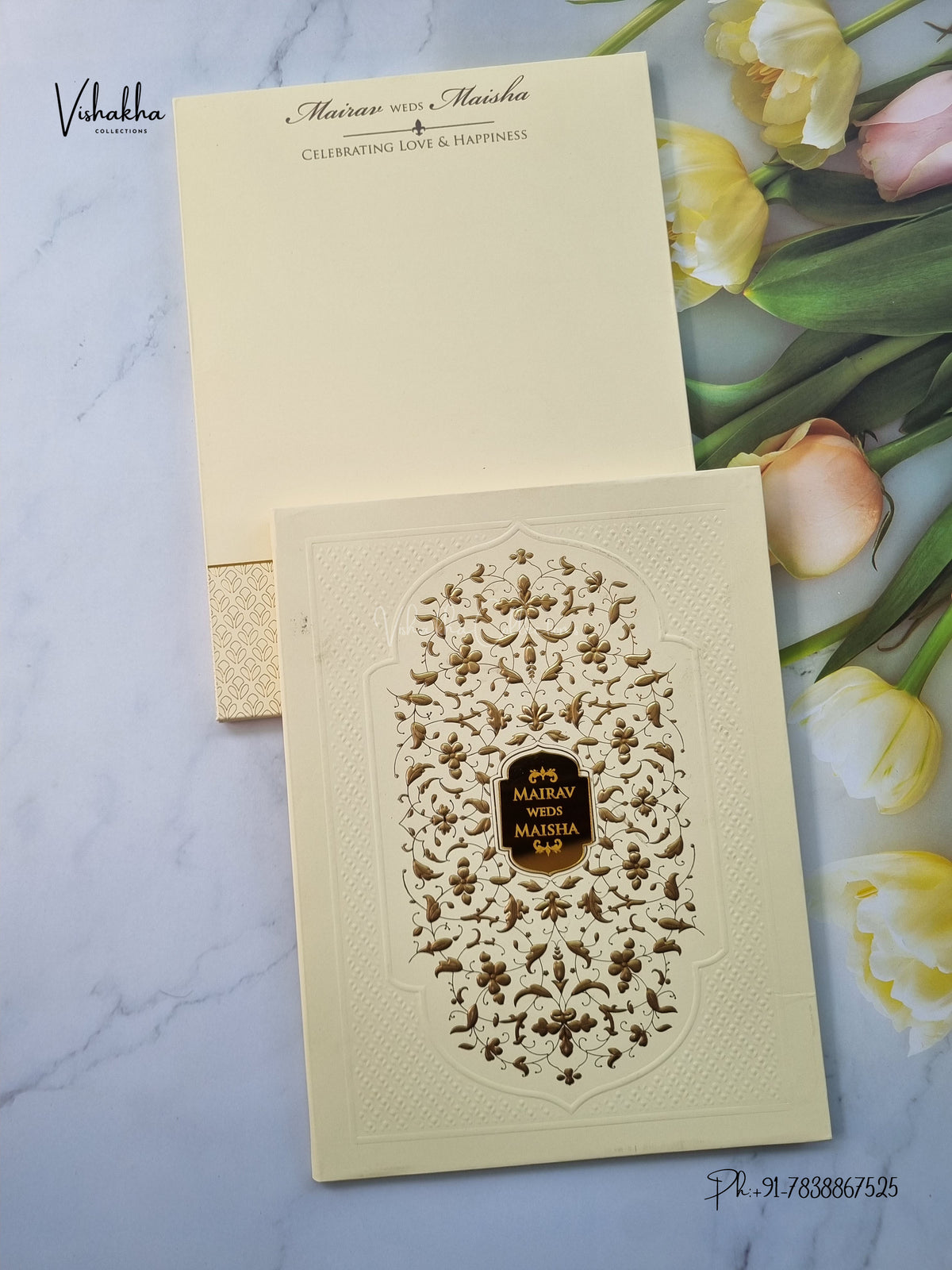 Semi Box Padded Flower Hindu Muslim Christian Sikh Jain invitation Cards SK-3654 – image 1