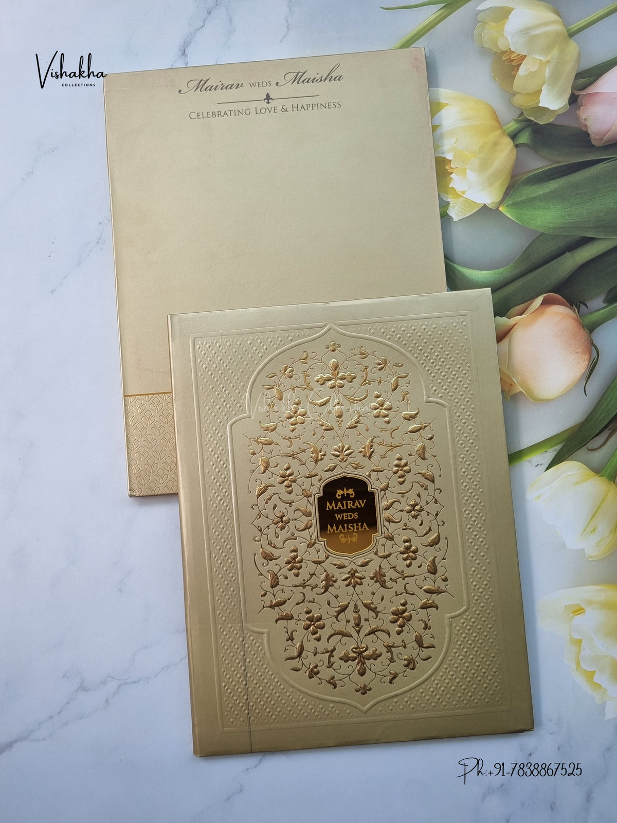 Semi Box Padded Flower Hindu Muslim Christian Sikh Jain invitation Cards SK-3655 – image 1