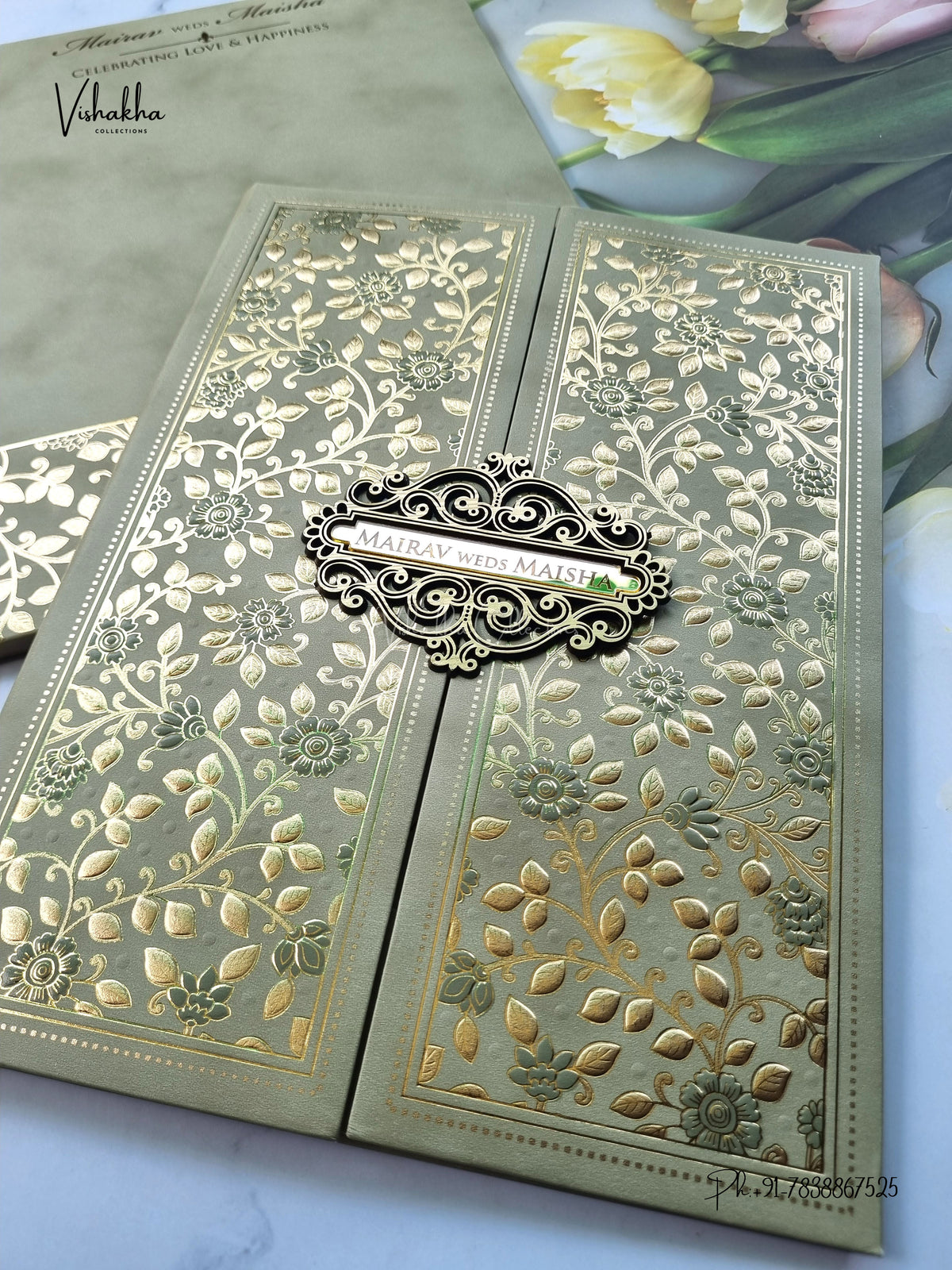 Semi Box Padded Double Door Flower Hindu Muslim Christian Sikh Jain invitation Cards SK-3656 – image 2
