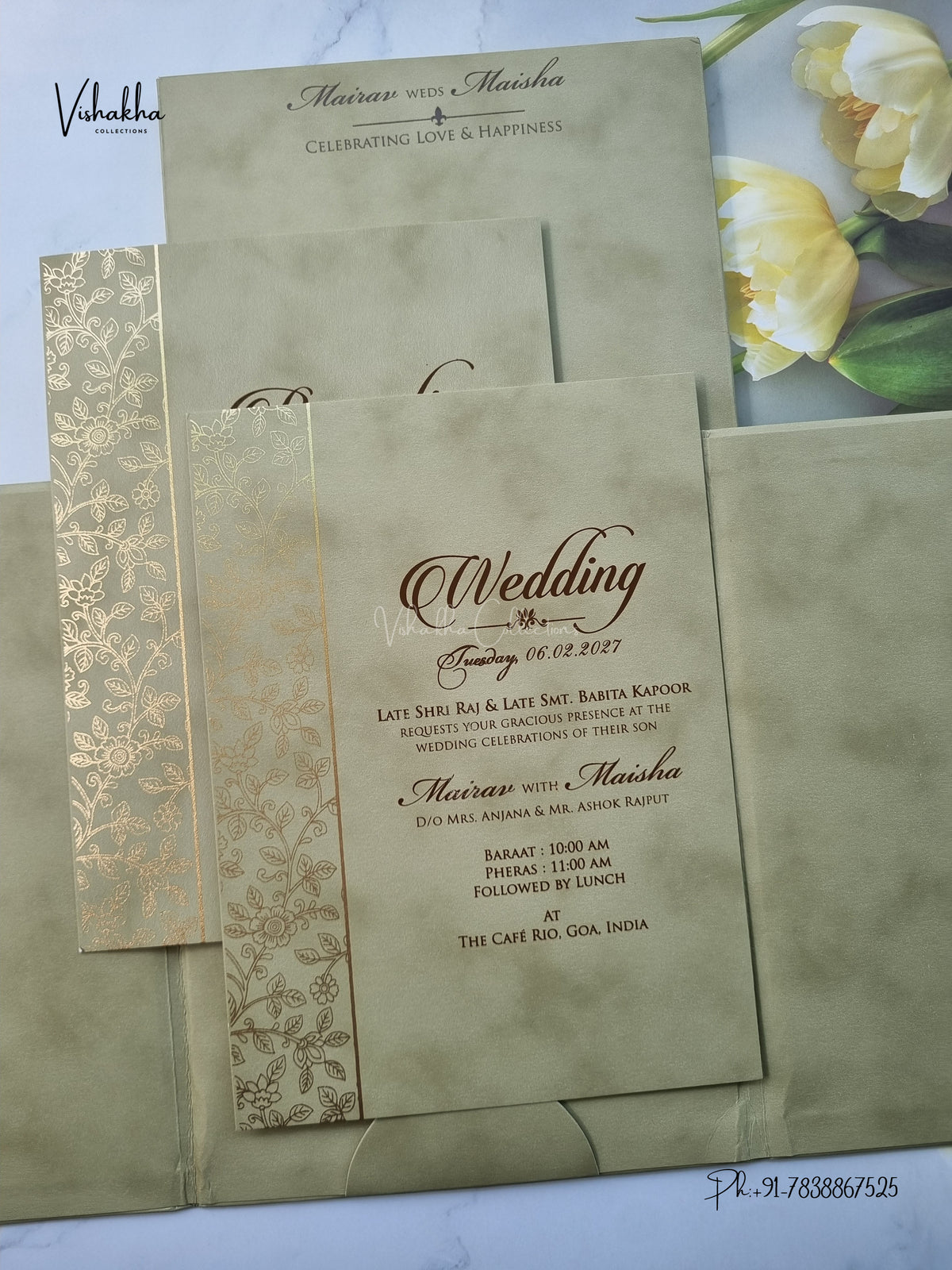 Semi Box Padded Double Door Flower Hindu Muslim Christian Sikh Jain invitation Cards SK-3656 – image 3