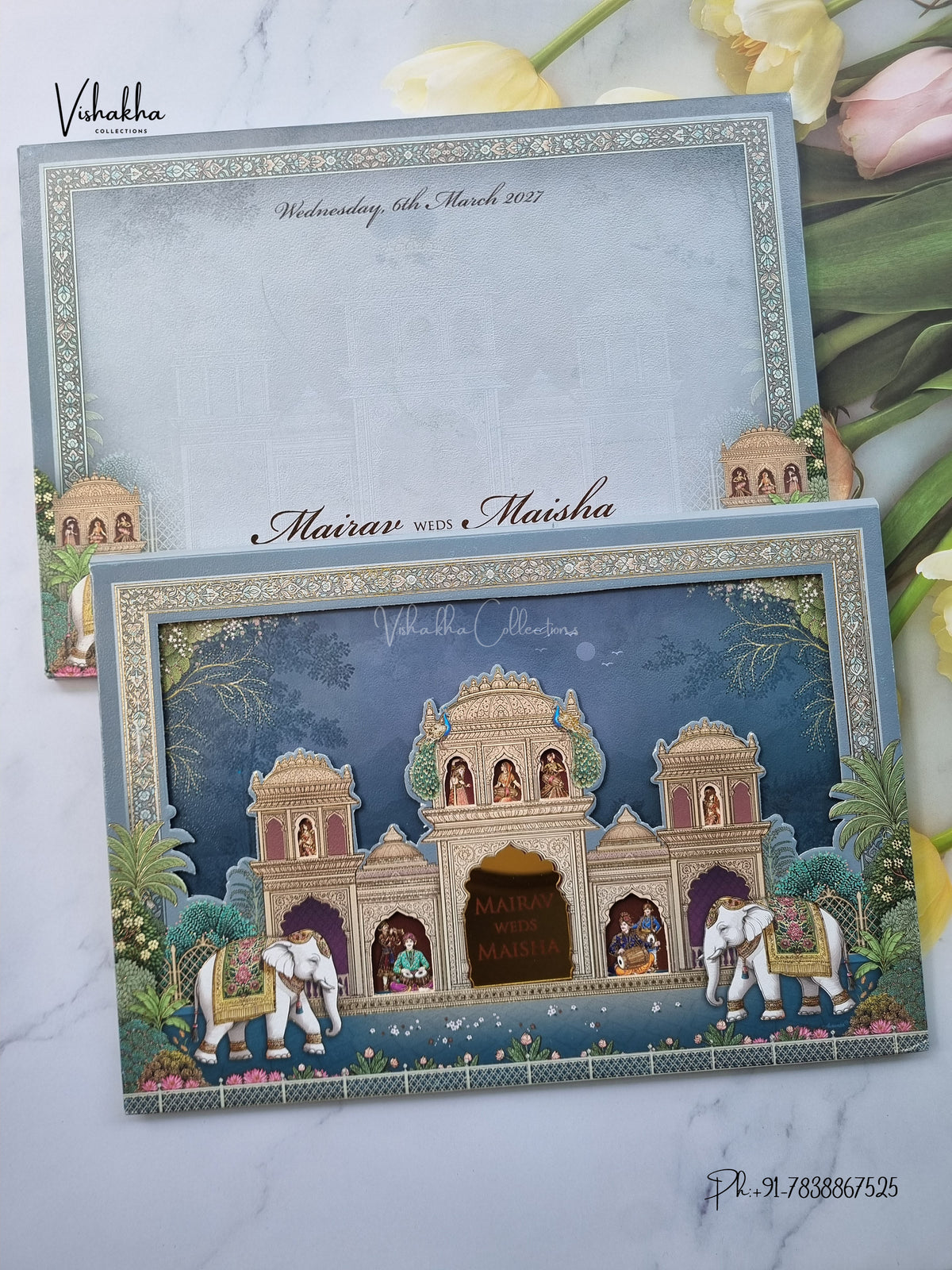 Semi Box Padded 3D Pop Up Hindu Muslim Christian Sikh Jain invitation Cards SK-3657 – image 1