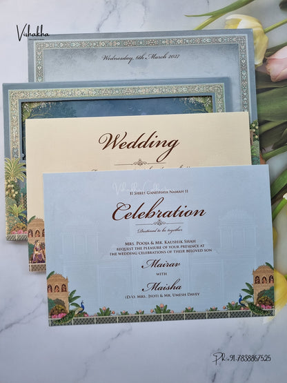Semi Box Padded 3D Pop Up Hindu Muslim Christian Sikh Jain invitation Cards SK-3657 – image 3