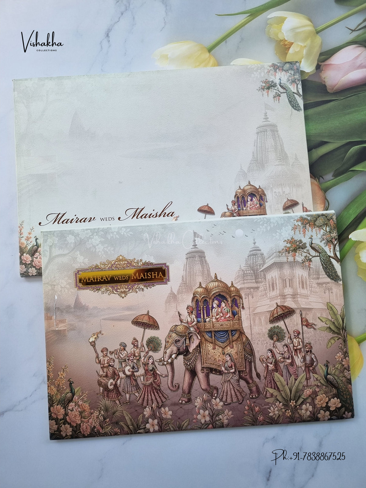 Semi Box Padded Doli Dulah Dulhan Hindu Sikh Jain invitation Cards SK-3658 – image 1