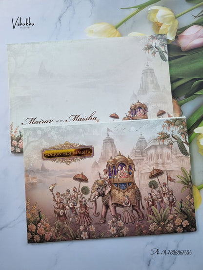 Semi Box Padded Doli Dulah Dulhan Hindu Sikh Jain invitation Cards SK-3658 – image 1