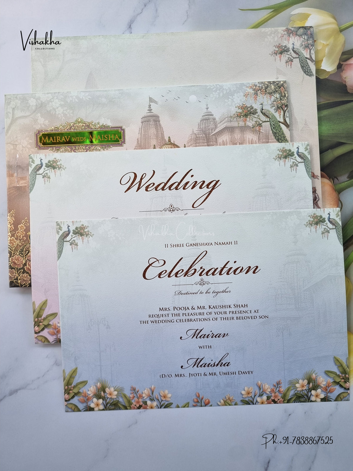 Semi Box Padded Doli Dulah Dulhan Hindu Sikh Jain invitation Cards SK-3658 – image 3
