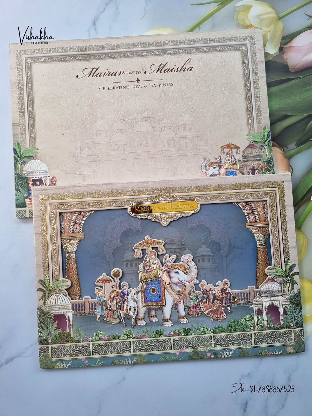 Semi Box Padded 3D Pop Up Hindu Muslim Christian Sikh Jain invitation Cards SK-3659 – image 1
