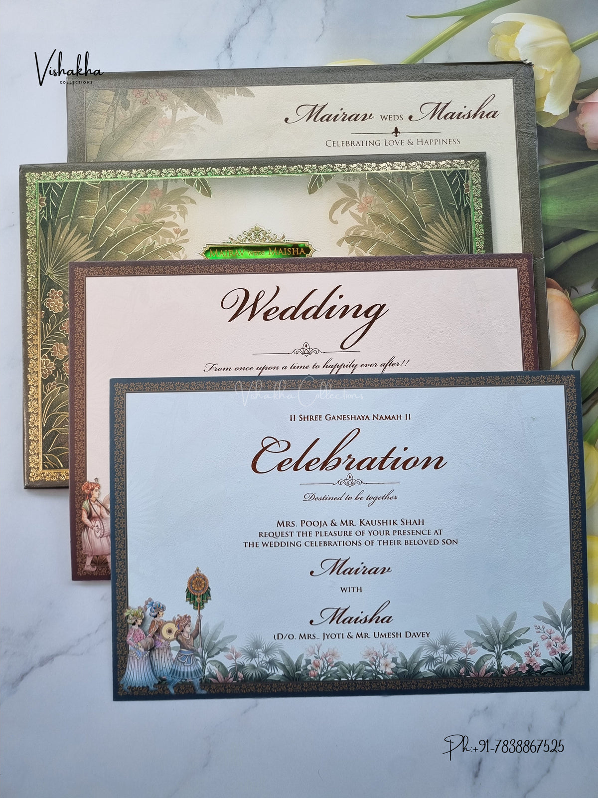 Semi Box Padded Doli Dulah Dulhan Hindu Sikh Jain invitation Cards SK-3660 – image 3