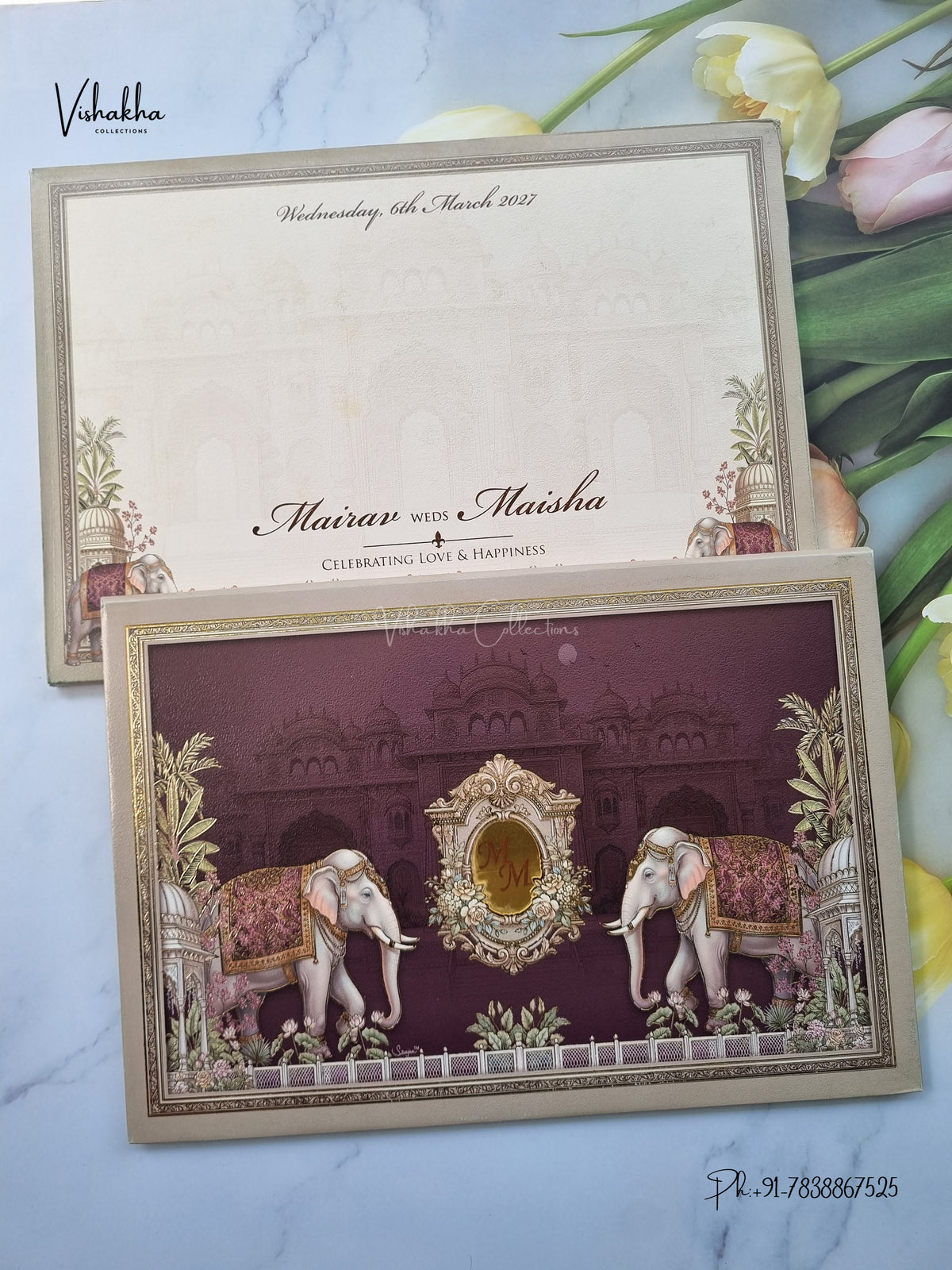 Semi Box Padded Hathi Hindu Muslim Christian Sikh Jain invitation Cards SK-3661 – image 1
