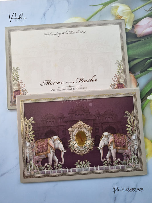 Semi Box Padded Hathi Hindu Muslim Christian Sikh Jain invitation Cards SK-3661 – image 1