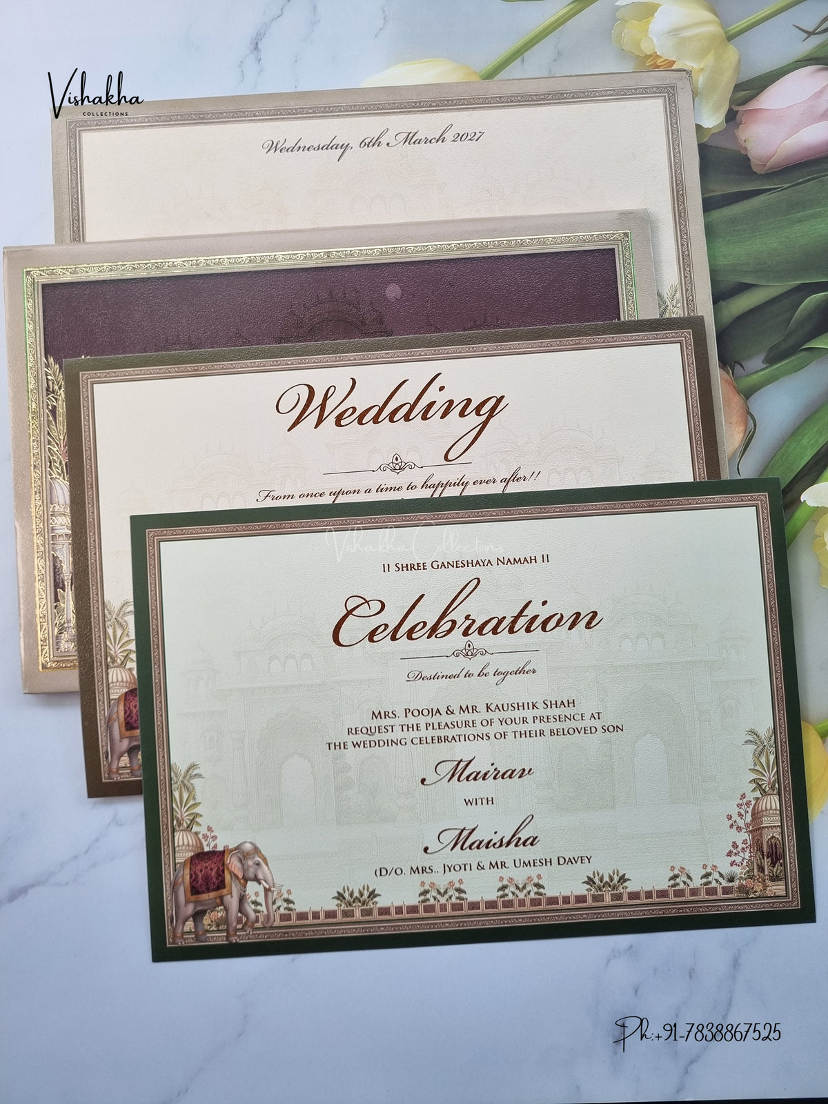Semi Box Padded Hathi Hindu Muslim Christian Sikh Jain invitation Cards SK-3661 – image 3