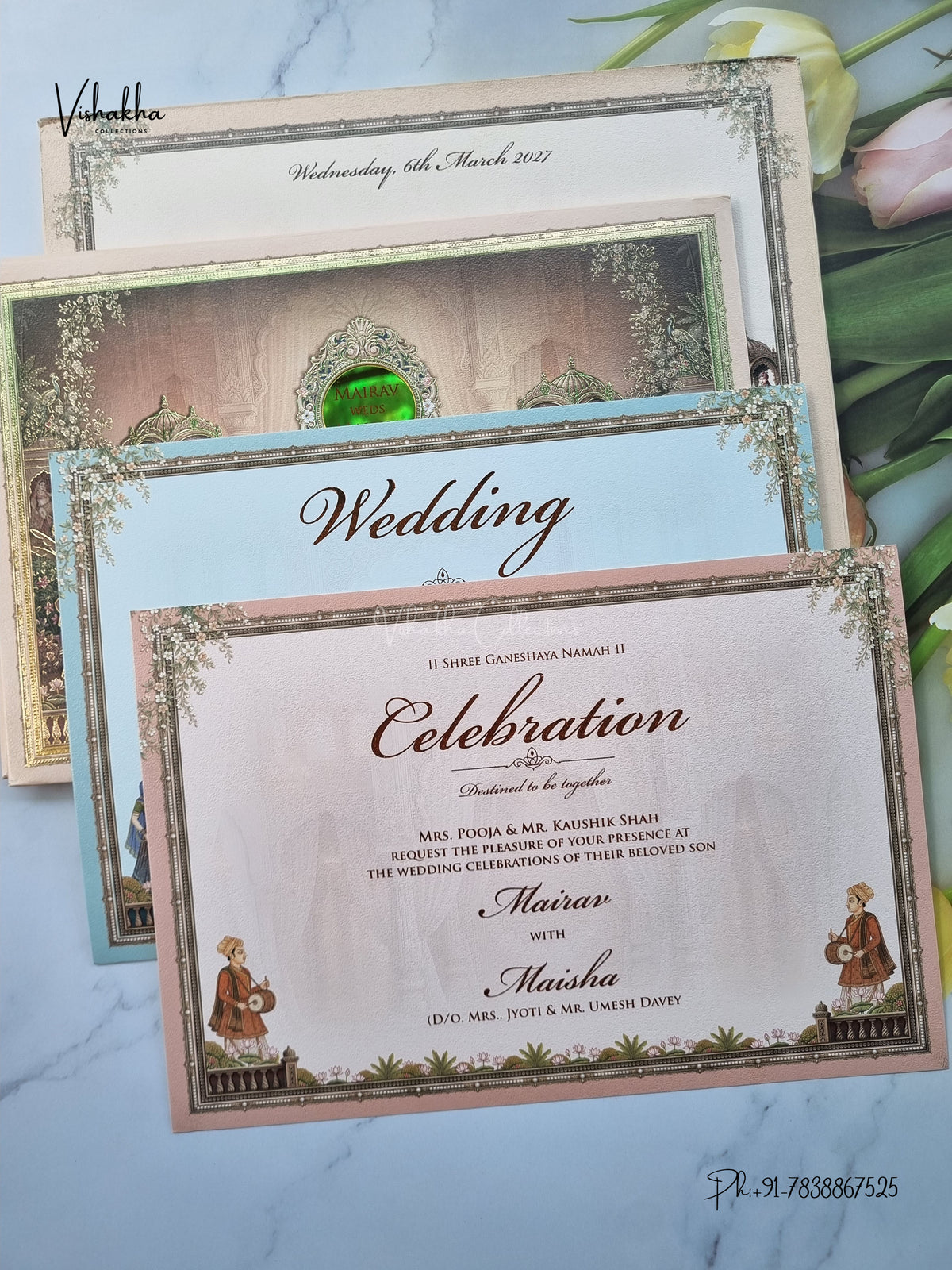 Semi Box Padded Doli Dulah Dulhan Hindu Sikh Jain invitation Cards SK-3662 – image 3