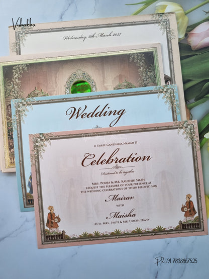 Semi Box Padded Doli Dulah Dulhan Hindu Sikh Jain invitation Cards SK-3662 – image 3