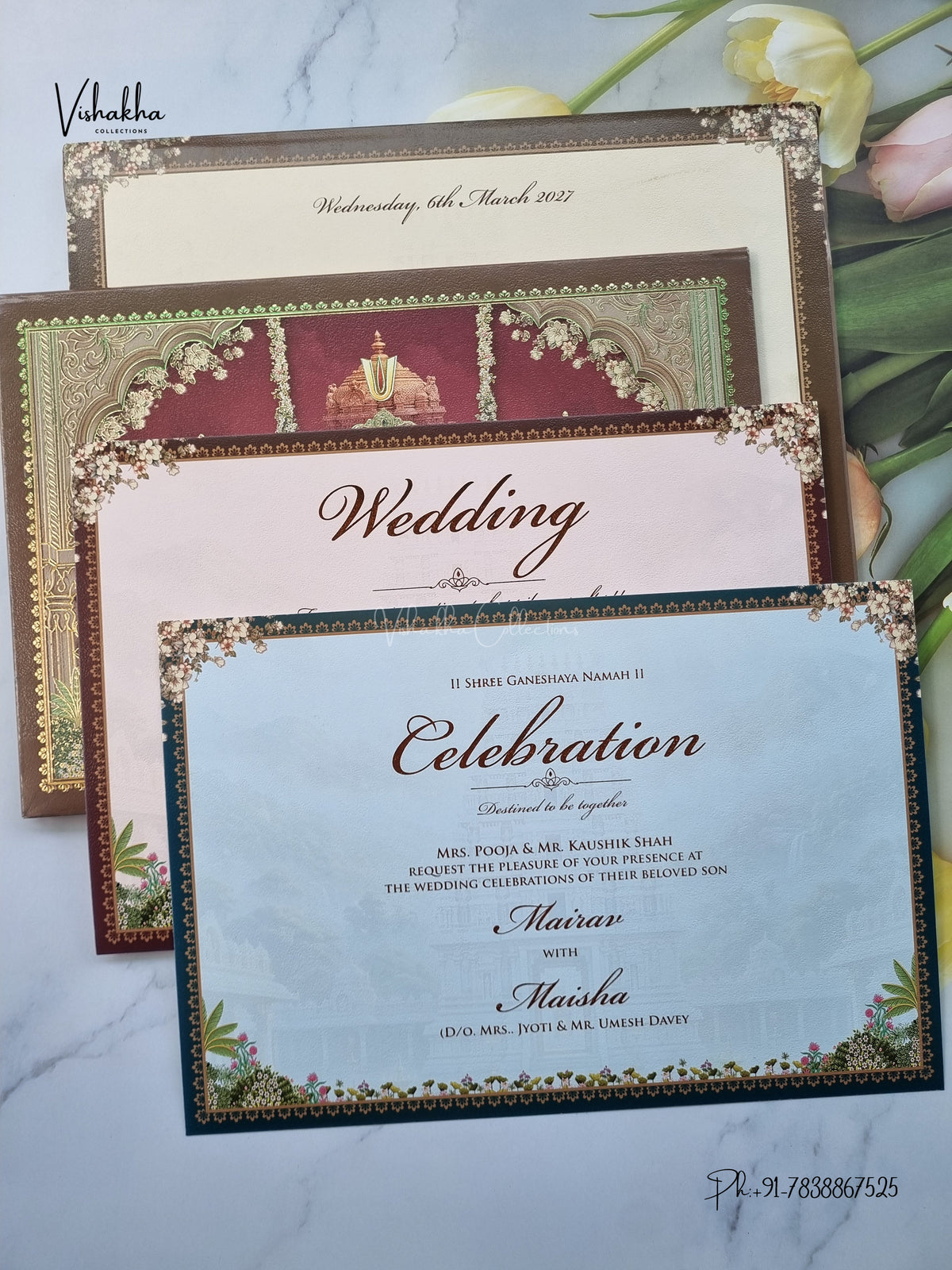 Semi Box Padded Laxmi Narayan Hindu Jain invitation Cards SK-3663 – image 3