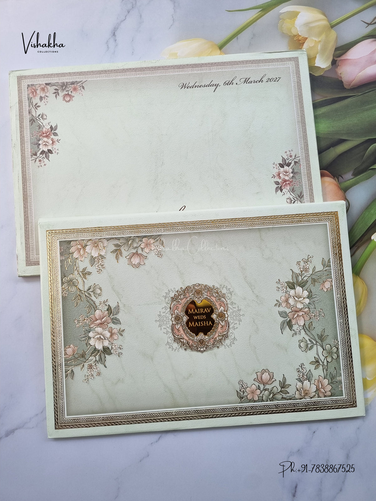 Semi Box Padded Flower Hindu Muslim Christian Sikh Jain invitation Cards SK-3664 – image 1