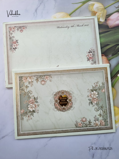 Semi Box Padded Flower Hindu Muslim Christian Sikh Jain invitation Cards SK-3664 – image 1