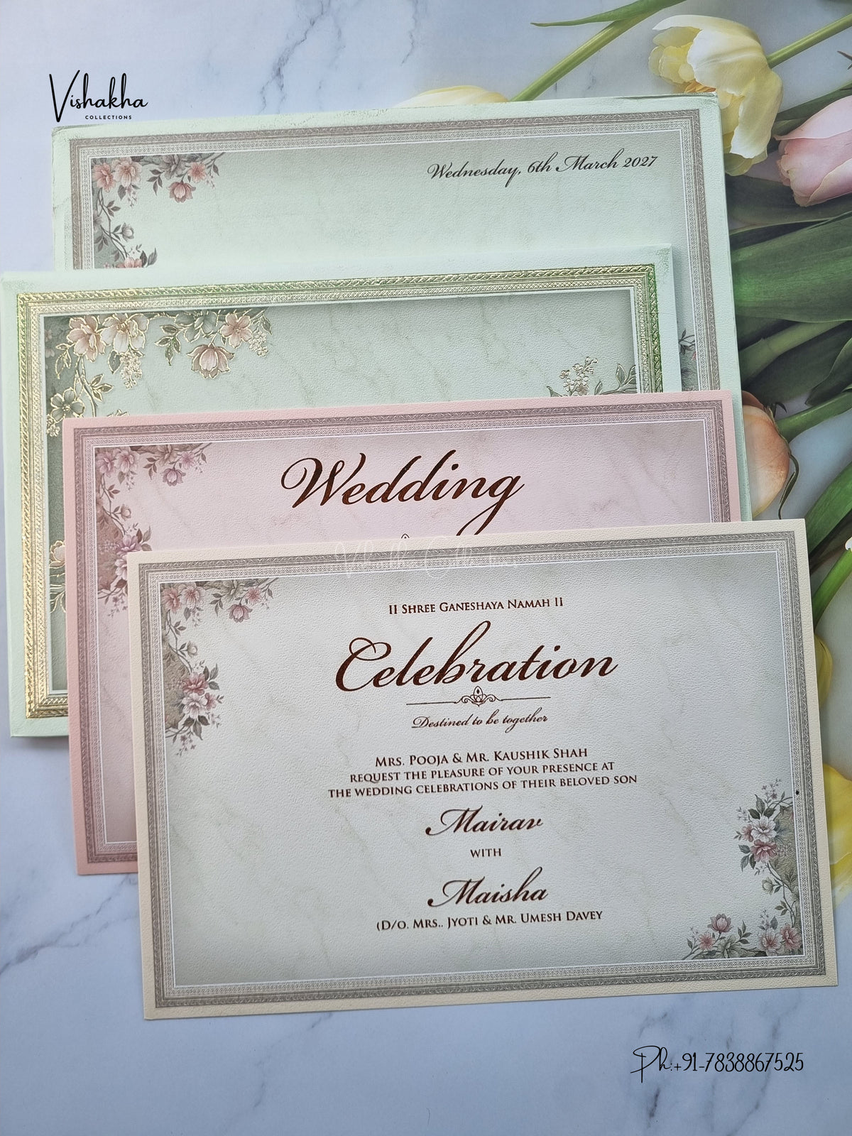 Semi Box Padded Flower Hindu Muslim Christian Sikh Jain invitation Cards SK-3664 – image 3