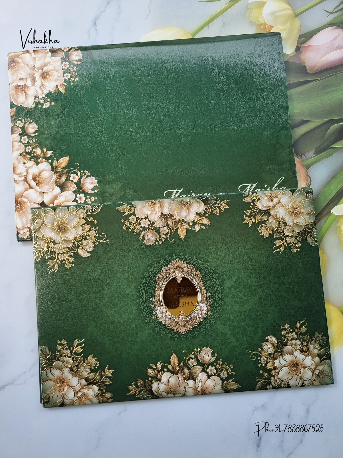 Semi Box Padded Flower Hindu Muslim Christian Sikh Jain invitation Cards SK-3665 – image 1