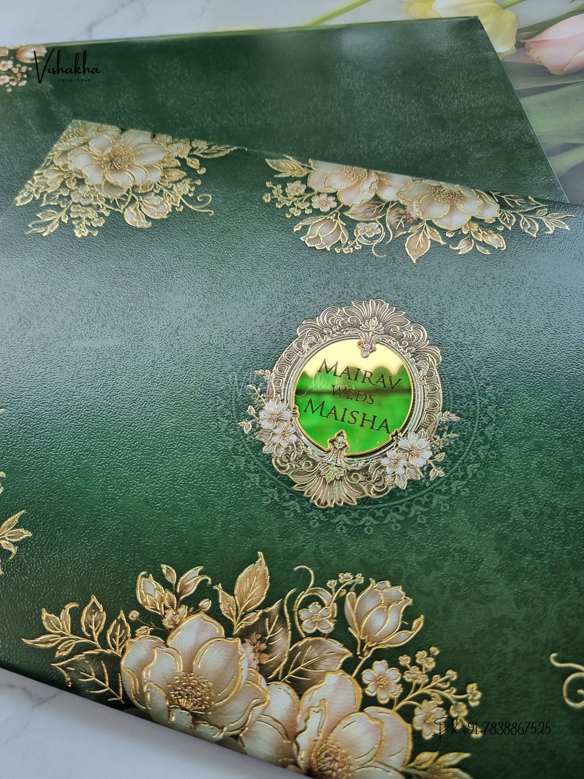 Semi Box Padded Flower Hindu Muslim Christian Sikh Jain invitation Cards SK-3665 – image 2