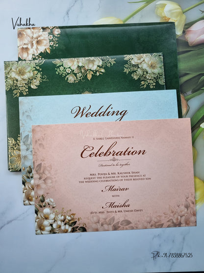 Semi Box Padded Flower Hindu Muslim Christian Sikh Jain invitation Cards SK-3665 – image 3