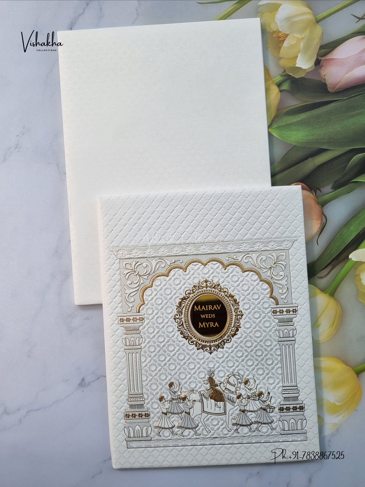 Semi Box Padded Royal Door Dulah Dulhan Hindu Sikh Jain invitation Cards SK-3670 – image 1