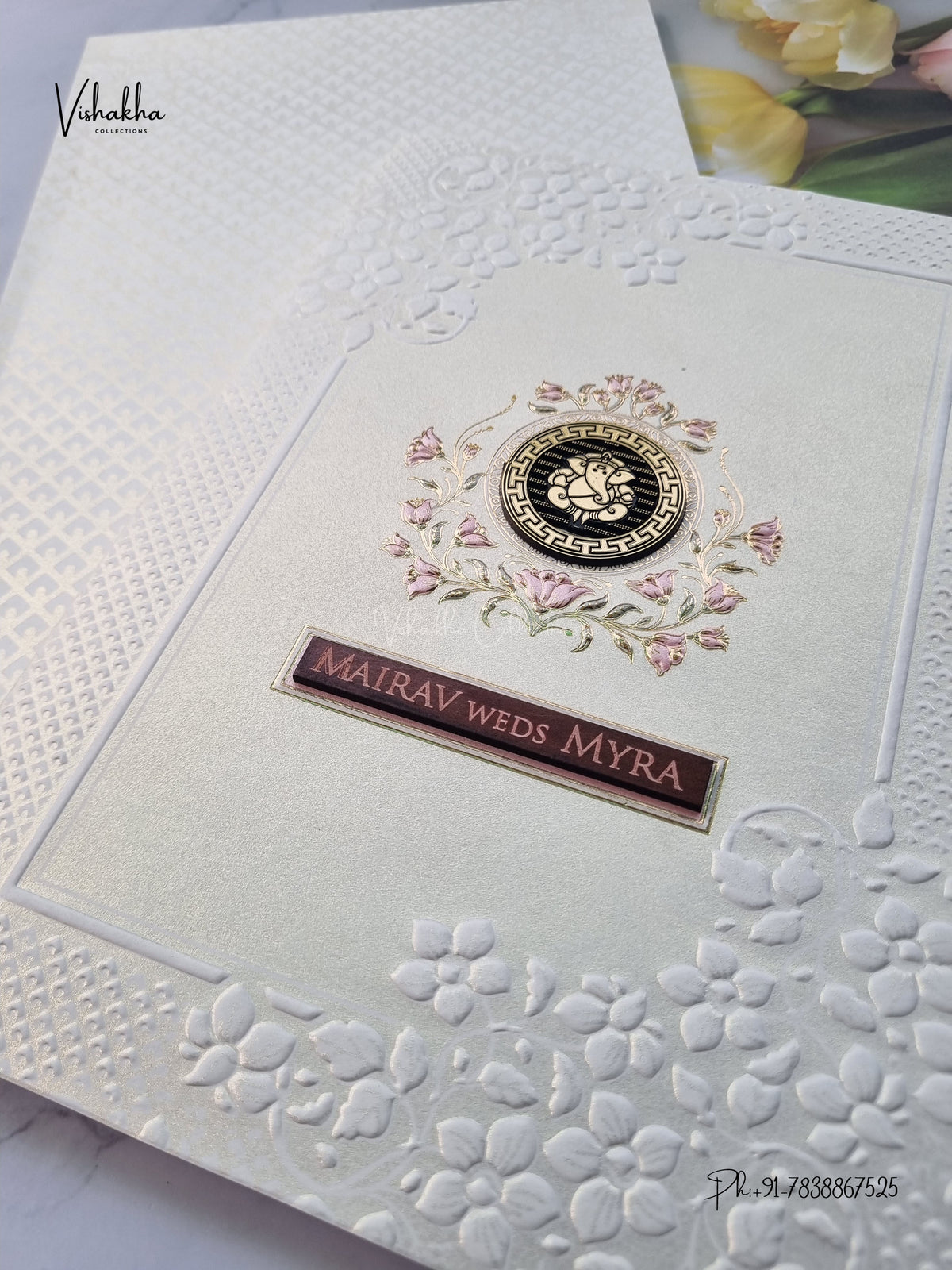 Semi Box Flower Ganesh Ji Hindu Jain invitation Cards SK-3675 – image 2