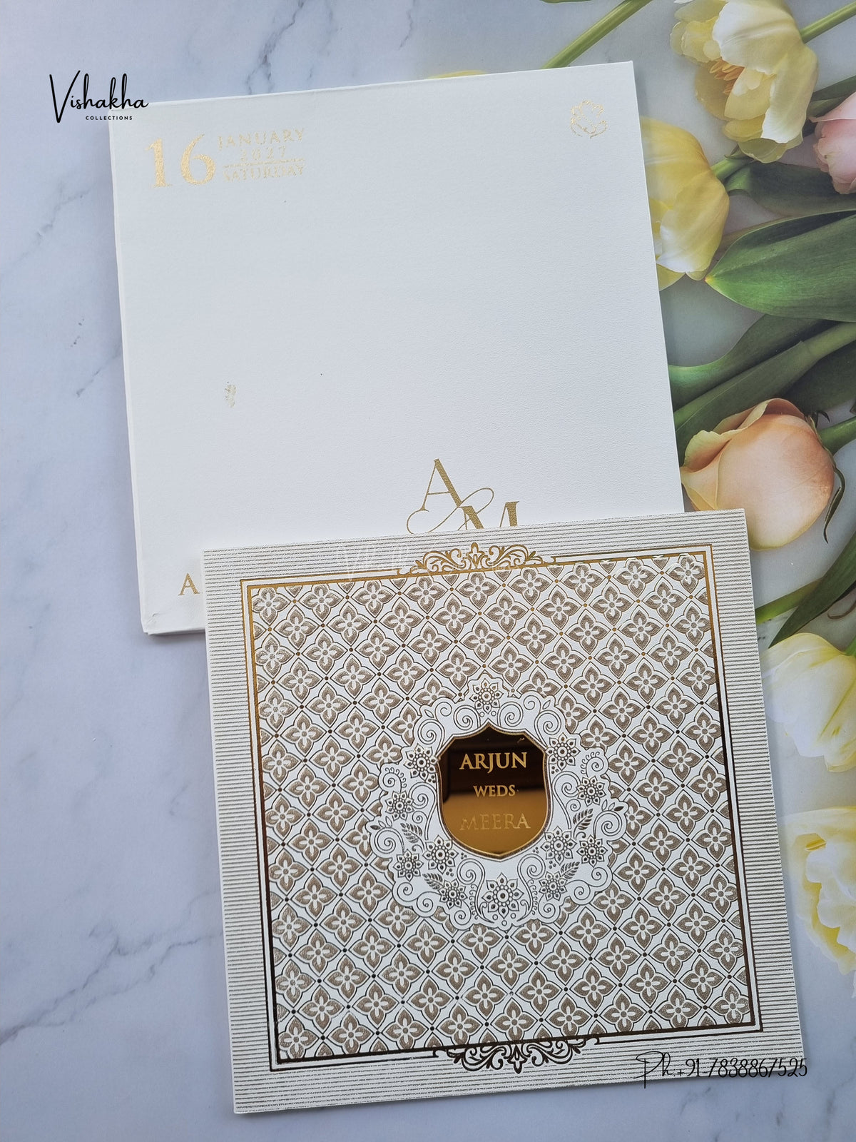 Semi Box Flower Hindu Muslim Christian Sikh Jain invitation Cards SN-203 – image 1
