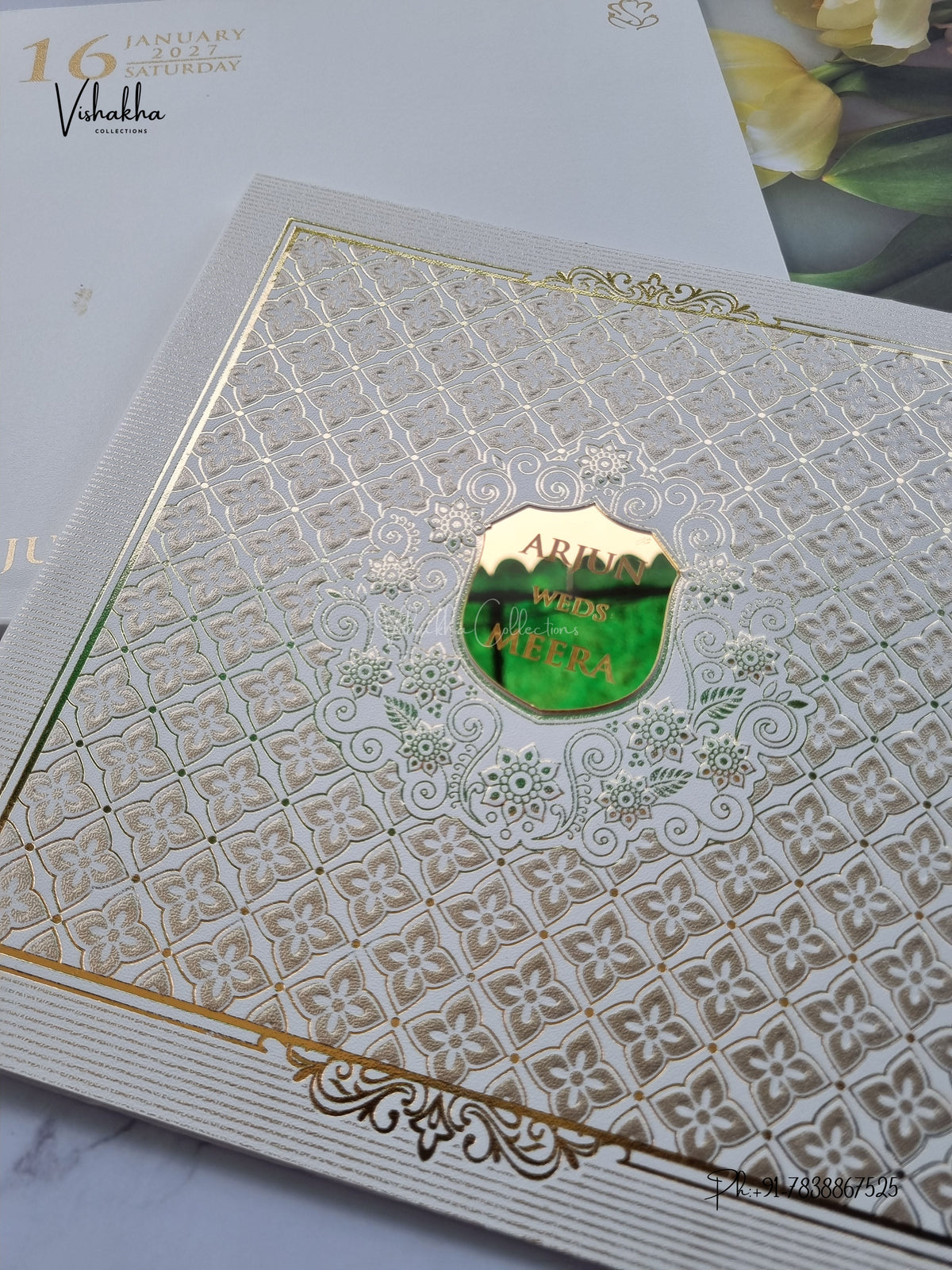 Semi Box Flower Hindu Muslim Christian Sikh Jain invitation Cards SN-203 – image 2