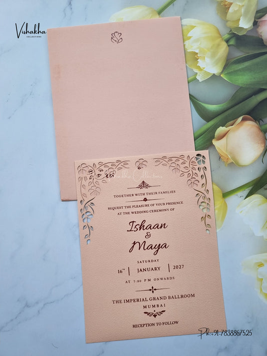 MDF Board Laser Cut Flower Hindu Muslim Christian Sikh Jain invitation Cards SN-221 – image 1