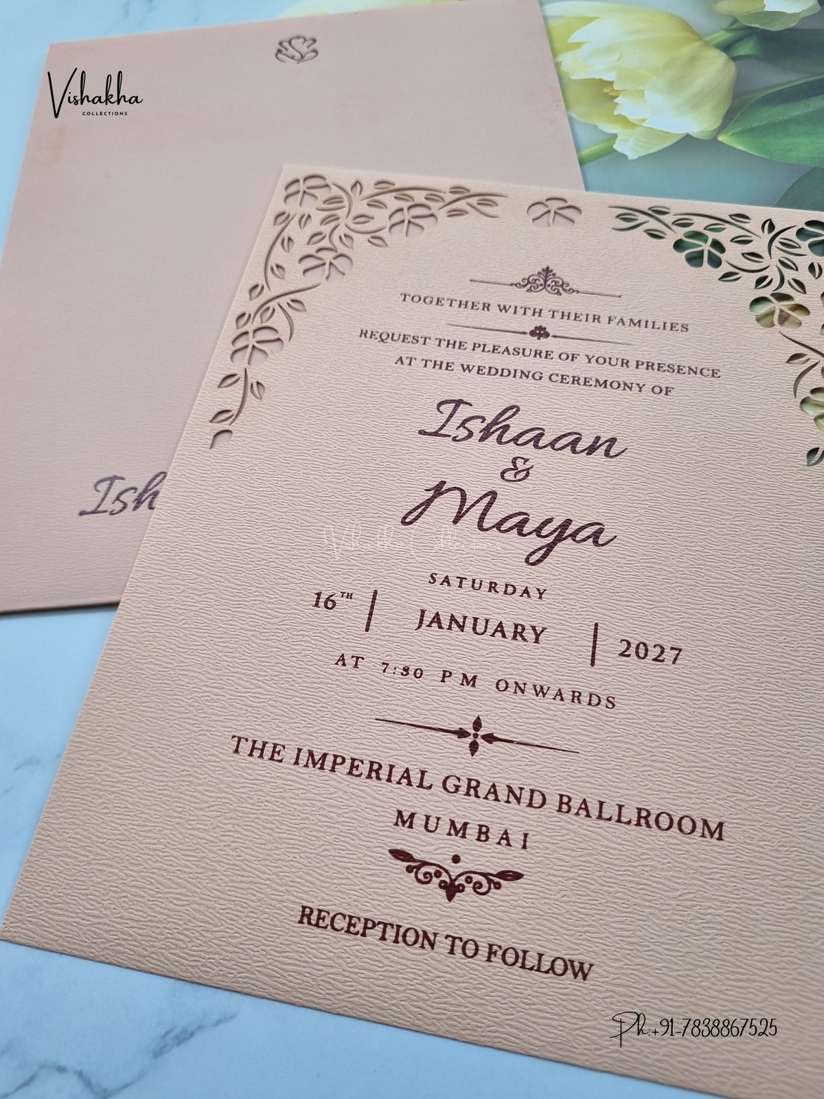 MDF Board Laser Cut Flower Hindu Muslim Christian Sikh Jain invitation Cards SN-221 – image 2